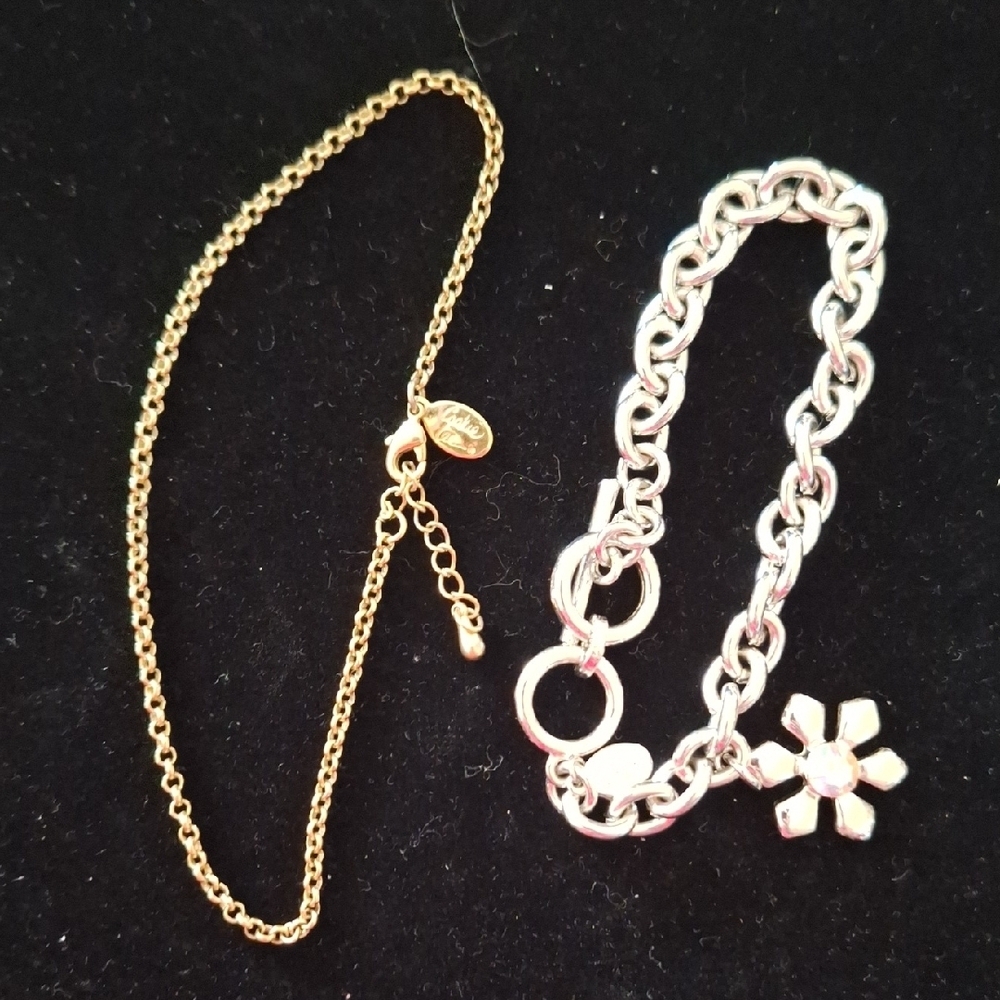 Cookie Lee Silver Charm Bracelet And Dainty Gold Anklet